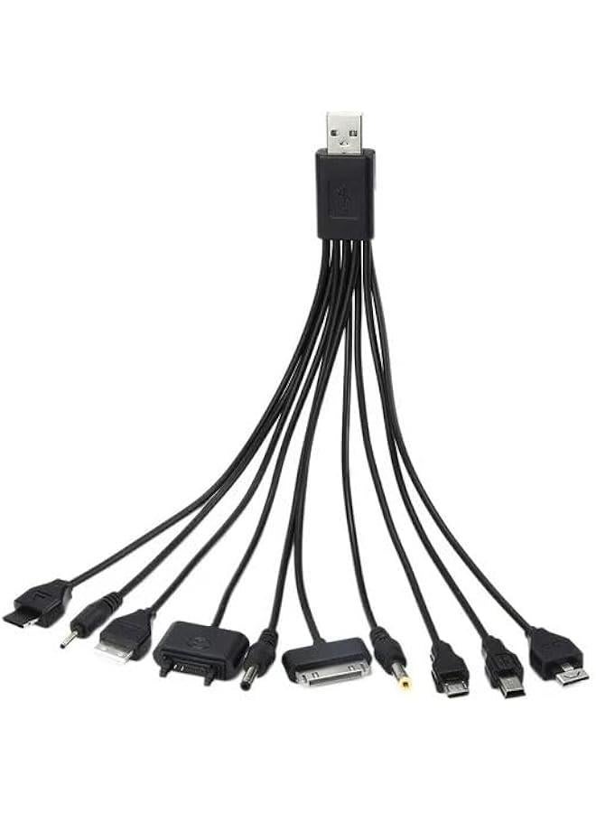 قطعة واحدة 10 في 1 كابلات USB متعددة الشحن باللون الأسود للهواتف المحمولة، سلك شحن USB 20 سم/7.87 بوصة، كابل شاحن الهاتف المحمول من USB إلى متعدد المقابس، كابل USB للهواتف الذكية، كابل شاحن 7.87 بوصة - Image 2