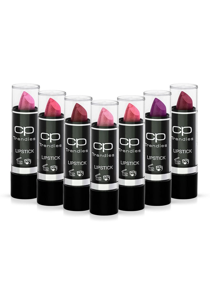 سي بي ترينديز أحمر شفاه للنساء بلمسة نهائية غير لامعة وثابتة تدوم طويلًا، حزمة 4 بألوان متعددة، طقم من 7 قطع بوزن 3.4 جرام، مجموعة هدايا احترافية من 7 ألوان للنساء/الفتيات - Image 1