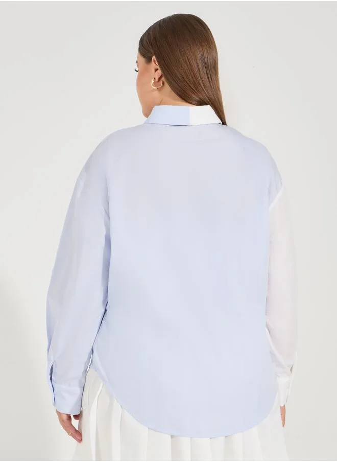 Styli Plus Size Color Block Oversized Button Down Shirt