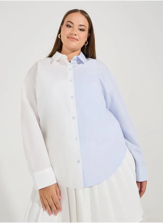 Styli Plus Size Color Block Oversized Button Down Shirt