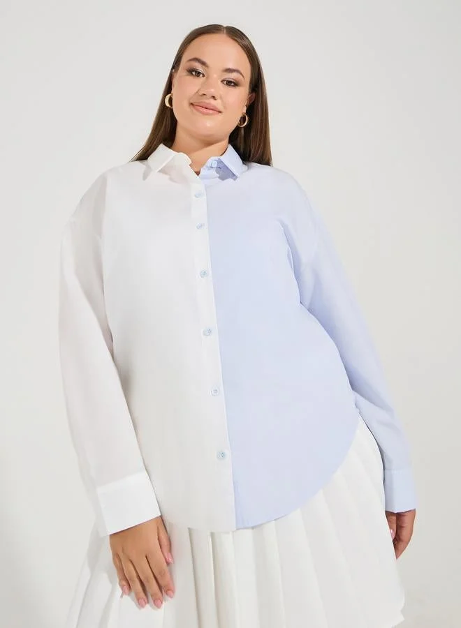 Styli Plus Size Color Block Oversized Button Down Shirt