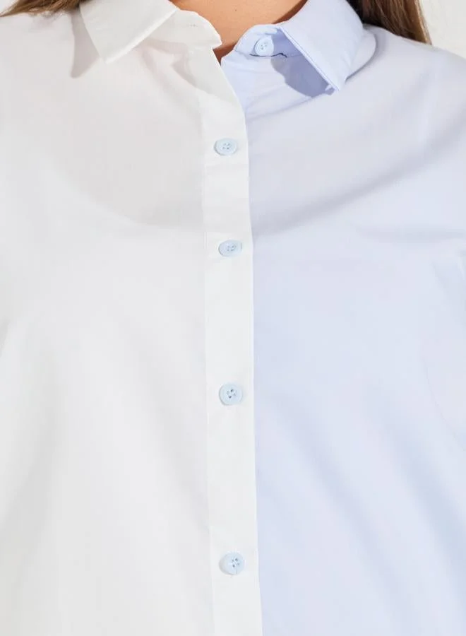 Styli Plus Size Color Block Oversized Button Down Shirt