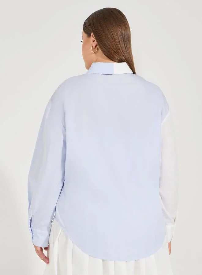 Styli Plus Size Color Block Oversized Button Down Shirt