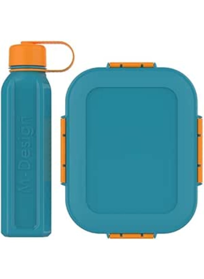 M-Design Lunch Box with Bottle, 1.6 Litre/650 ml Capacity, Teal/Orange