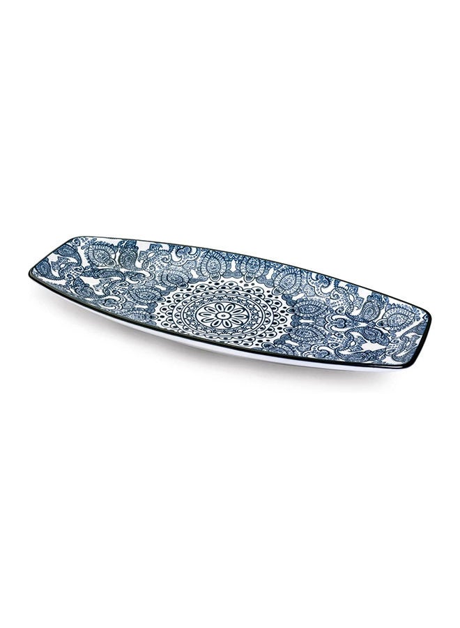 Che Brucia Arabesque Boat Shape Plate 35.5 Cm Size Blue/White