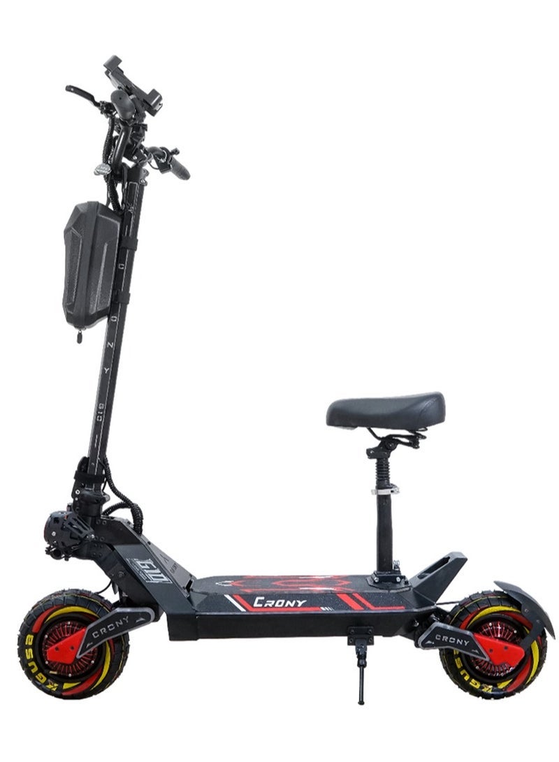 Crony G10 1500W×2 E-Scooter, Max Range 75KM, Up to 75km/h, 10" All-Terrain Tires, NFC Lock, 48V 25AH Battery, Foldable Off-Road Electric Scooter for Adults, Hydraulic Oil Brakes, Dual Suspension, Impressive Top Fast Speed Brushless Motor, Heavy Duty Portable E-SkateBoard, LCD Display, LED Base Light, Mobile Holder, Seat, Front Bag, App-Compatible High-Capacity Urban Commuter E-Bike, Red - Image 2