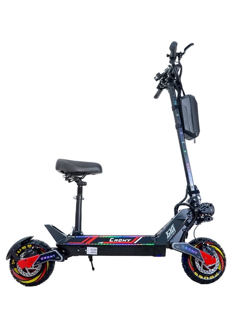 Crony G10 1500W×2 E-Scooter, Max Range 75KM, Up to 75km/h, 10" All-Terrain Tires, NFC Lock, 48V 25AH Battery, Foldable Off-Road Electric Scooter for Adults, Hydraulic Oil Brakes, Dual Suspension, Impressive Top Fast Speed Brushless Motor, Heavy Duty Portable E-SkateBoard, LCD Display, LED Base Light, Mobile Holder, Seat, Front Bag, App-Compatible High-Capacity Urban Commuter E-Bike, Red - Image 3
