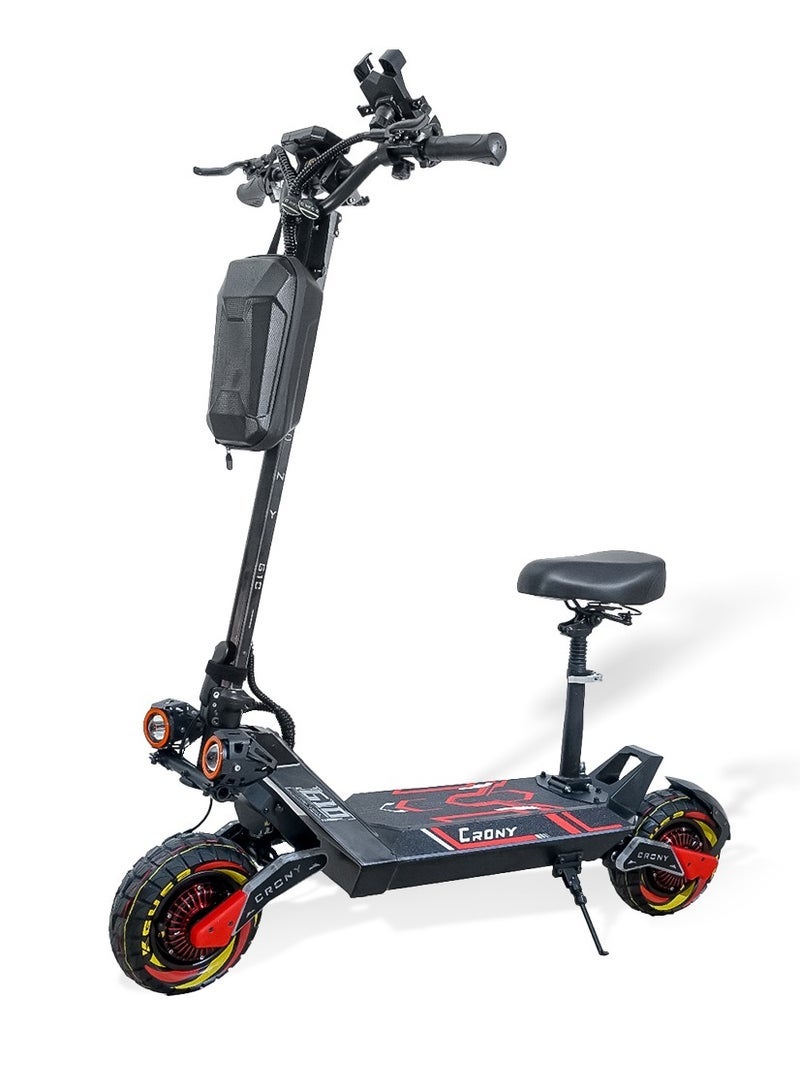 Crony G10 1500W×2 E-Scooter, Max Range 75KM, Up to 75km/h, 10" All-Terrain Tires, NFC Lock, 48V 25AH Battery, Foldable Off-Road Electric Scooter for Adults, Hydraulic Oil Brakes, Dual Suspension, Impressive Top Fast Speed Brushless Motor, Heavy Duty Portable E-SkateBoard, LCD Display, LED Base Light, Mobile Holder, Seat, Front Bag, App-Compatible High-Capacity Urban Commuter E-Bike, Red - Image 1