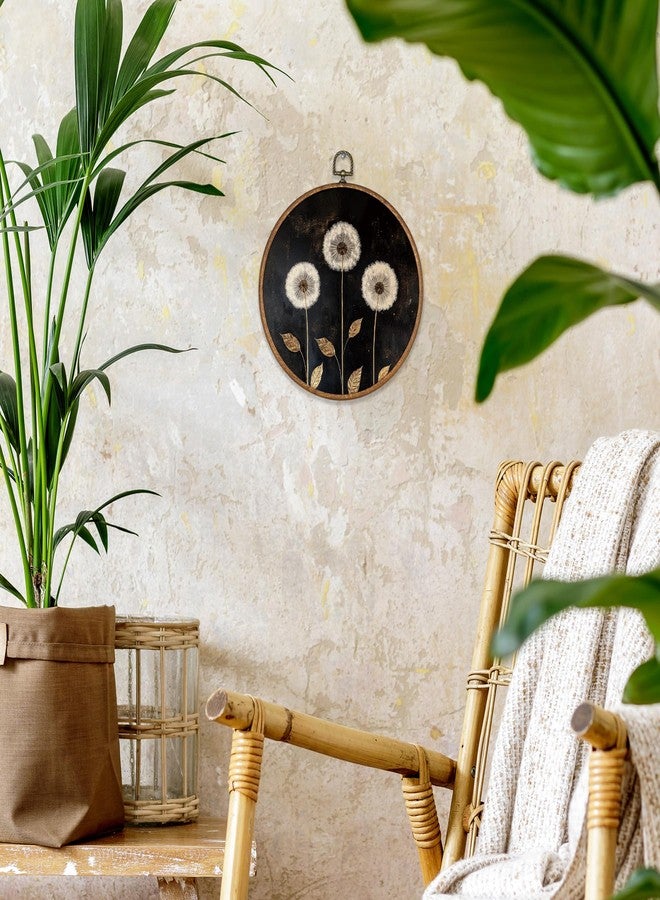 BCUANGD Vintage Dandelion Round Wall Art Decor - Rustic Retro Floral Botanical Wall Art Canvas Frame Artwork Prints, Black Mid Century Modern Round Wall Hanging Decorations for Home Bedroom, 10"x10" - Image 3