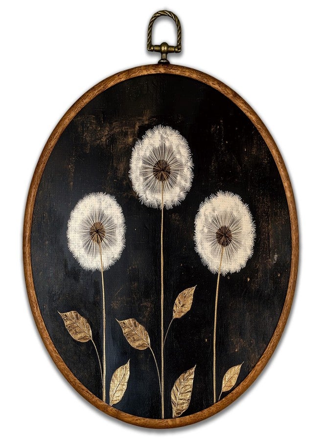 BCUANGD Vintage Dandelion Round Wall Art Decor - Rustic Retro Floral Botanical Wall Art Canvas Frame Artwork Prints, Black Mid Century Modern Round Wall Hanging Decorations for Home Bedroom, 10"x10" - Image 1
