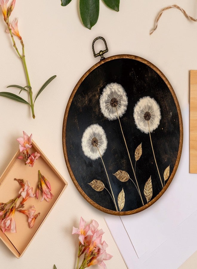 BCUANGD Vintage Dandelion Round Wall Art Decor - Rustic Retro Floral Botanical Wall Art Canvas Frame Artwork Prints, Black Mid Century Modern Round Wall Hanging Decorations for Home Bedroom, 10"x10" - Image 4