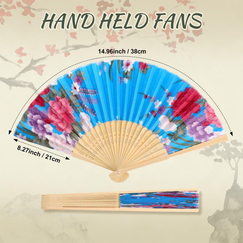 Zonon 4 Pack Handheld Floral Folding Fans Hand Held Silk Bamboo Fans with Tassel Women Hollowed Hand Foldable Fan with Fabric Sleeve for Dancing Wedding Decoration Gifts(Vintage Floral) - Image 3
