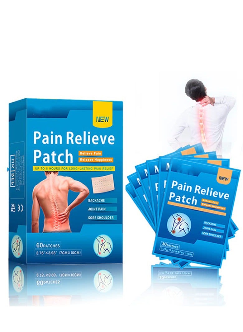 SYOSI 60Pcs Pain Relief Patch Plaster Pain Relieving Patch Natural Ingredients for Long Lasting Effect to 10 Hours Promote Blood Circulation Medicated Plaster for Knee Joint Muscle Pain - Image 1