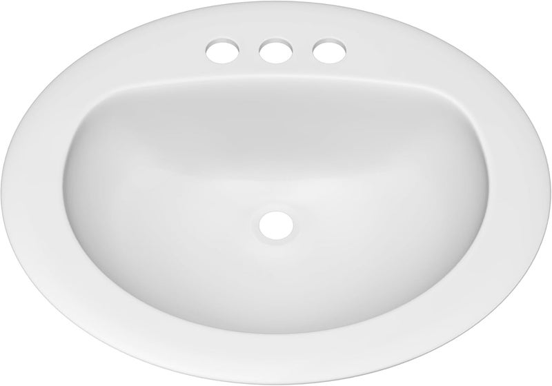 PROFLO PF20174 Rockaway 20-1/2" Oval Vitreous China Drop In Bathroom Sink with Overflow and 3 Faucet Holes at 4" Centers - White - Image 1