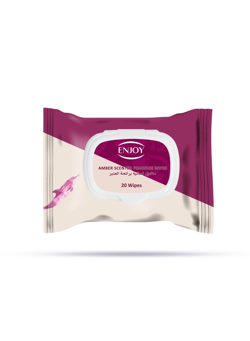 إنجوي انجوي مناديل مبللة للنساء برائحة العنبر الفاخرة - 20 قطعة - للتنظيف والانتعاش والعناية الانثوية الفائقة - للسفر والاستخدام اليومي - Image 1