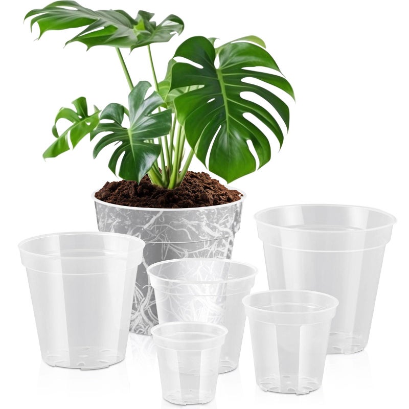 Vesici 6 Pcs 456789 Inch Large Size Clear Nursery Pots Variety Pack Plant Pots with Drainage Holes Planters for Indoor Plants Flexible Transparent Plastic Plant Bottle Succulents