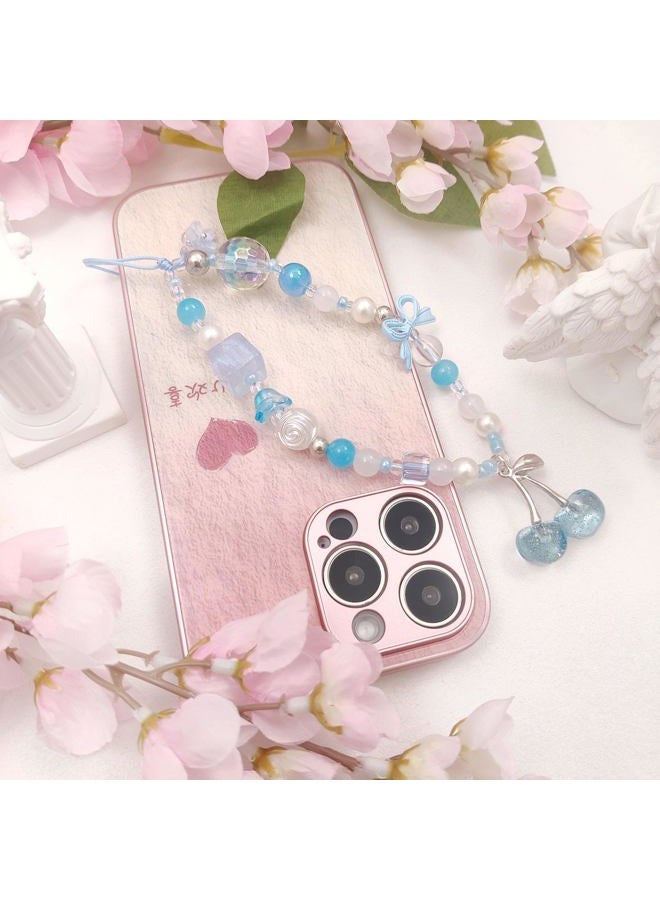cioatu Phone Charms Cute Cherry Butterfly Cell Phone Lanyard Strap Wrist Strap for Bag Airpods Camera Pendants Decor (Cherry Blue) - Image 4