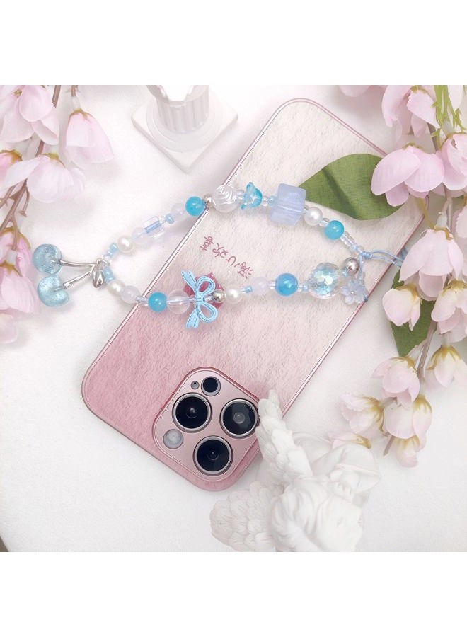 cioatu Phone Charms Cute Cherry Butterfly Cell Phone Lanyard Strap Wrist Strap for Bag Airpods Camera Pendants Decor (Cherry Blue) - Image 5