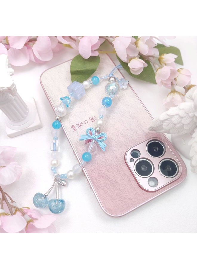 cioatu Phone Charms Cute Cherry Butterfly Cell Phone Lanyard Strap Wrist Strap for Bag Airpods Camera Pendants Decor (Cherry Blue) - Image 3