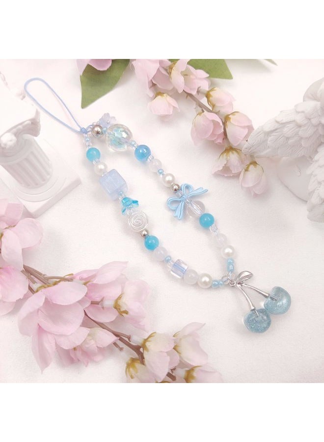 cioatu Phone Charms Cute Cherry Butterfly Cell Phone Lanyard Strap Wrist Strap for Bag Airpods Camera Pendants Decor (Cherry Blue) - Image 2