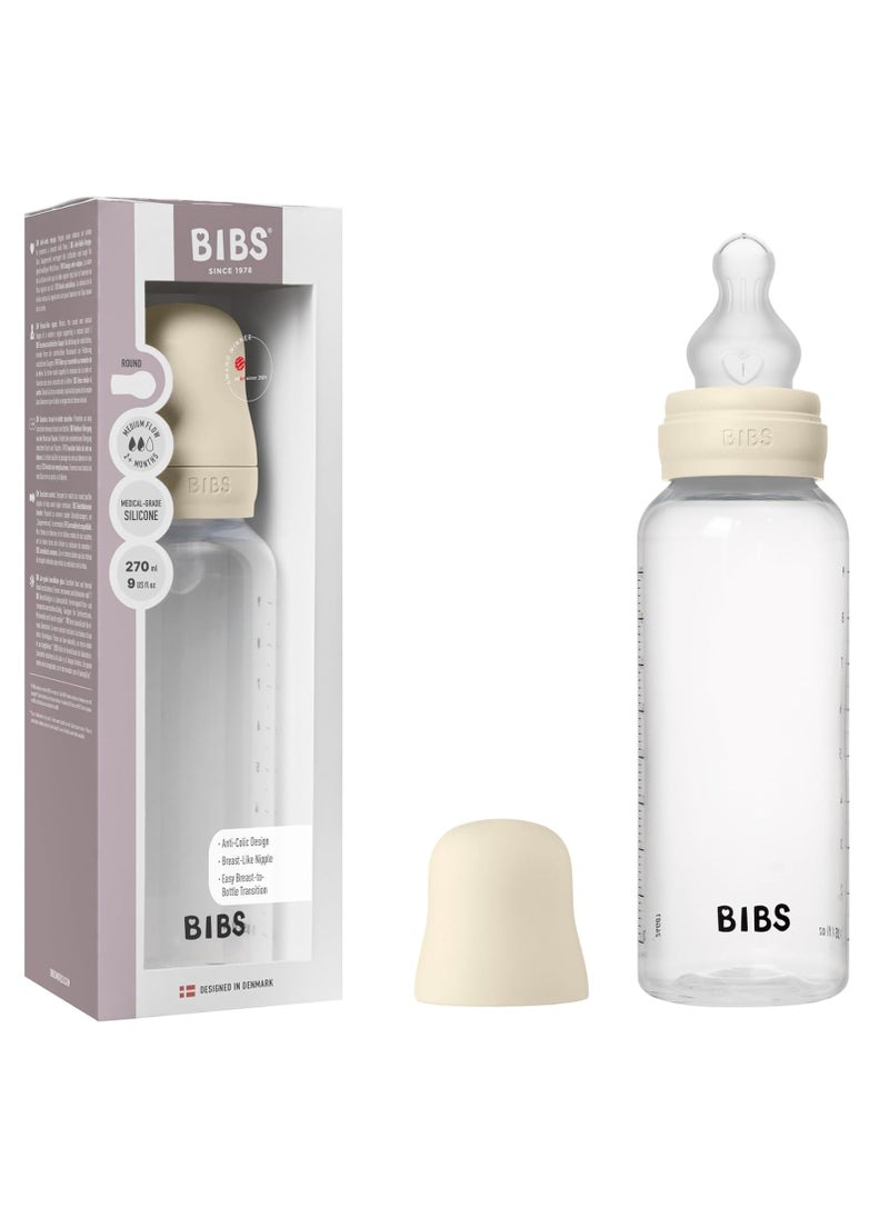 BIBS BIBS Baby Bottle 270 ml Silicone Nipple - Anti-Colic, BPA-Free, Round Nipple, Medium Flow, Lightweight & Easy to Clean, Suitable for Newborns 0+ Years - Ivory  - Image 1