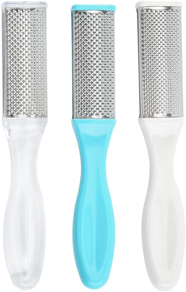 lasenersm 3 Pieces Foot File Callus Remover Stainless Steel Foot File Foot Scrubber Feet Rasp Double Side Dead Skin Remover Foot Sander Foot Scraper Foot Care Tool with Plastic Handle Multicolor