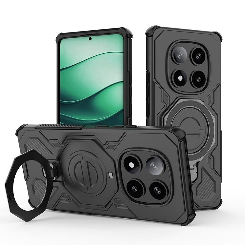 غطاء MagSafe بTPU + PC باللون أسود مغناطيسي بوظيفة حامل من مادة TPU لـ Redmi Note 15 مع مغناطيس قوي وحامل قائم مع مقاوم للصدمات مع حماية من السقوط للاستخدام المنزلي للسفر - Image 1