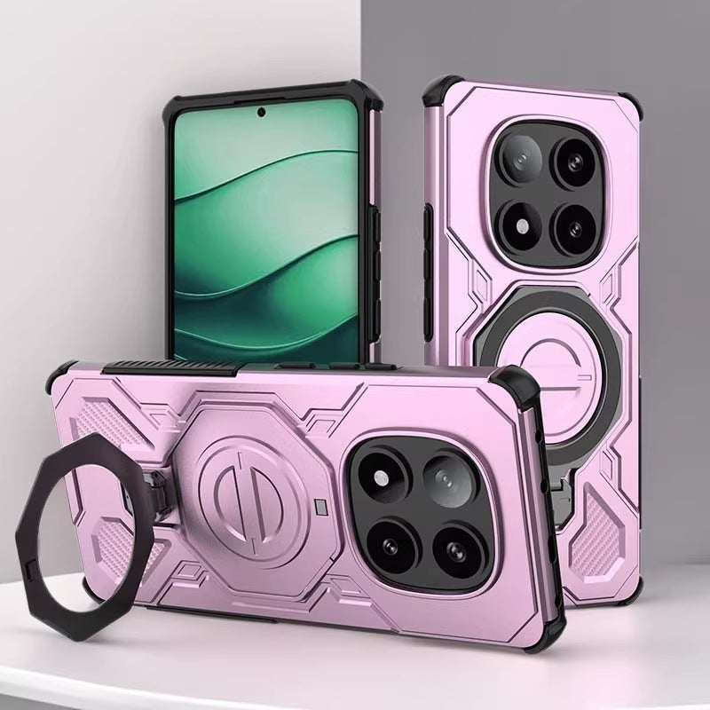 غطاء MagSafe بTPU + PC باللون أسود مغناطيسي بوظيفة حامل من مادة TPU لـ Redmi Note 15 مع مغناطيس قوي وحامل قائم مع مقاوم للصدمات مع حماية من السقوط للاستخدام المنزلي للسفر - Image 2