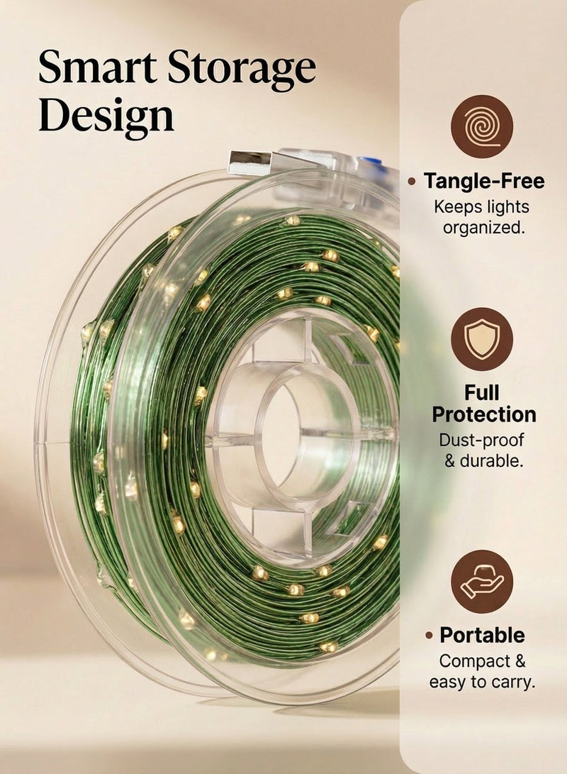 Nawāzīl 20M 200 LED Warm White Fairy String Lights with Storage Reel, Anti-Tangle Copper Wire, USB Powered Remote Control, 8 Modes for Bedroom, Living Room, Home Decor, Ramadan, Eid - Image 3