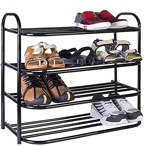 DAREV Heavy Metal Shoe Rack (4 Shelves) Foldable Open Book Shelf, Book Shelve, Shoe Rack, Shoes Storage Rack for Home Shoe Stand Shelf Big (60 * 60 * 25 cm) (Black) (4 Shelf Big) - Image 2