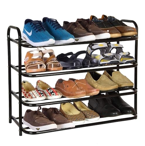 DAREV Heavy Metal Shoe Rack (4 Shelves) Foldable Open Book Shelf, Book Shelve, Shoe Rack, Shoes Storage Rack for Home Shoe Stand Shelf Big (60 * 60 * 25 cm) (Black) (4 Shelf Big) - Image 1