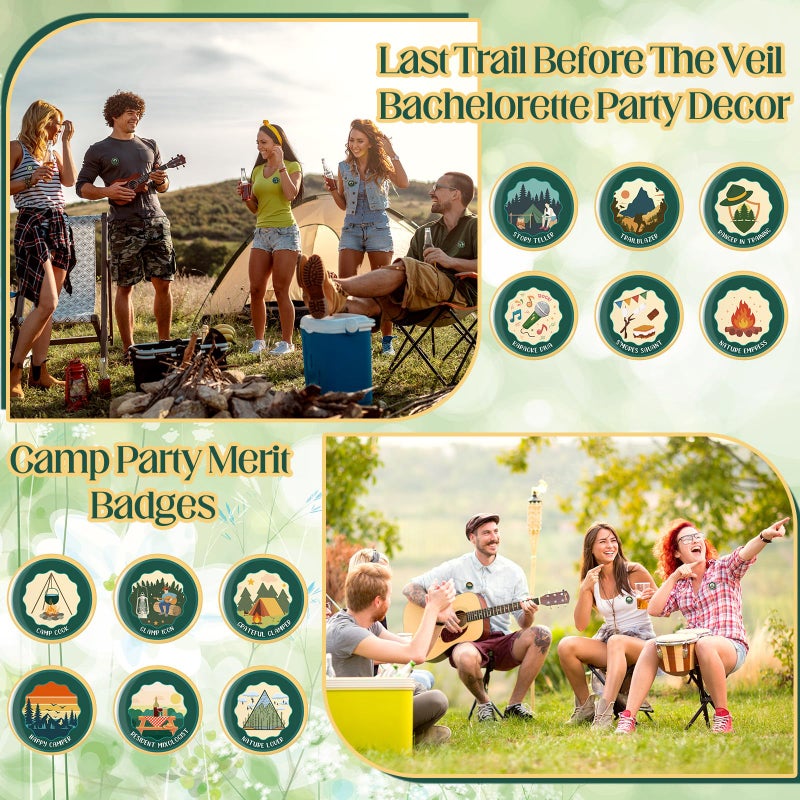 Otuuz 18 Pcs Camping Bachelor Party Merit Badge Set Camp Bachelorette Party Favors Last Trail Before The Veil Bachelorette Gift Bride Buttons for Camping Bridal Shower Team Bride Accessories - Image 4