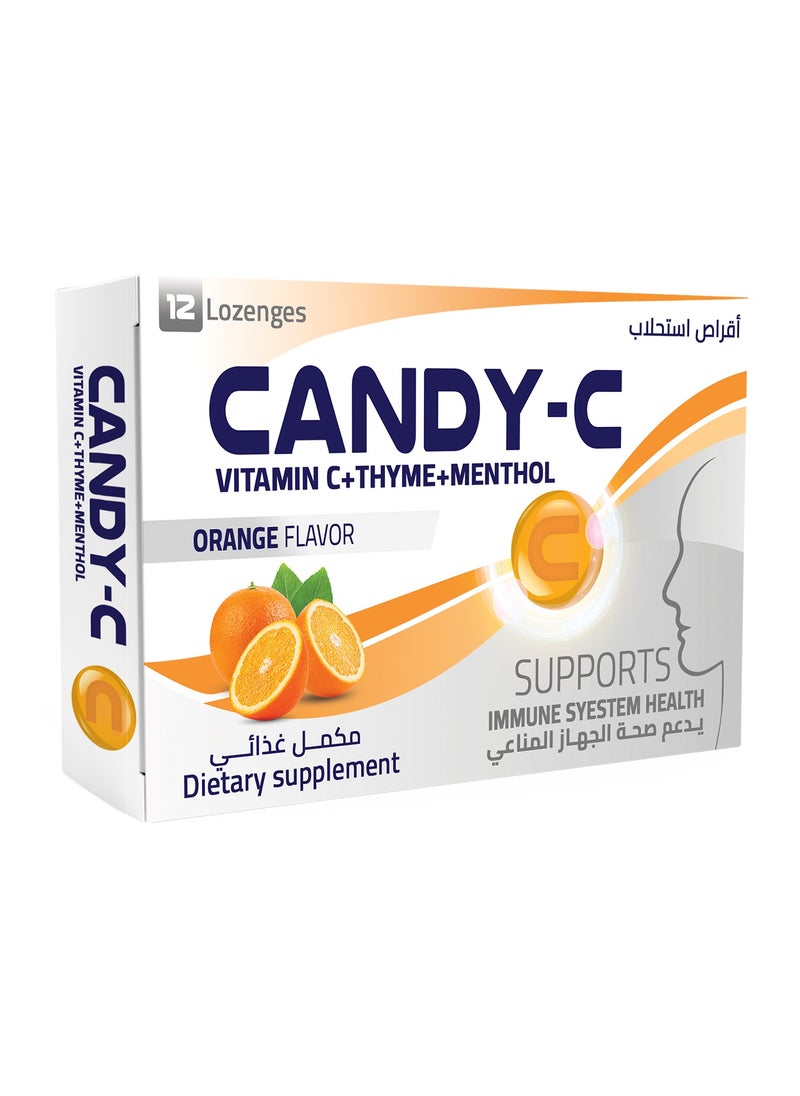 Candy - C Candy-C Orange Lozenges - Vitamin C, Thyme & Menthol for Cough, Flu, & Immune Support - 12 lozenges 