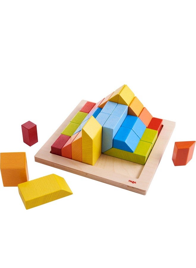 HABA لعبة ترتيب HABA ثلاثية الأبعاد - كتل بناء خشبية وألعاب تكديس للأطفال الصغار - لعبة مونتيسوري خشبية بأشكال هندسية وبطاقات أنماط، مصنوعة في ألمانيا - Image 1