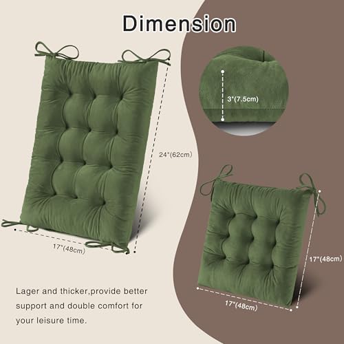 OVOV Thick Rocking Chair Cushion Warm Tufted Rocking Chair Pads Set of 2 with Ties High Back and Seat Cushion Suitable for Indoor Green - Image 2