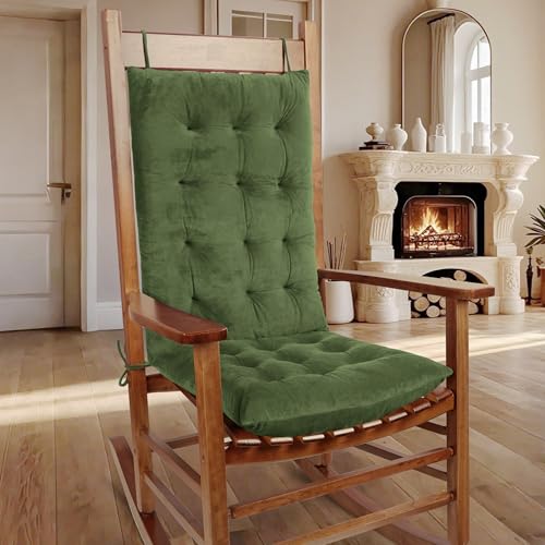 OVOV Thick Rocking Chair Cushion Warm Tufted Rocking Chair Pads Set of 2 with Ties High Back and Seat Cushion Suitable for Indoor Green - Image 1