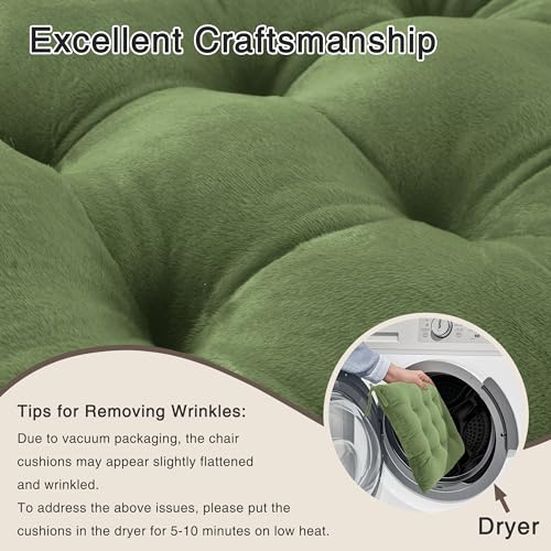 OVOV Thick Rocking Chair Cushion Warm Tufted Rocking Chair Pads Set of 2 with Ties High Back and Seat Cushion Suitable for Indoor Green - Image 4
