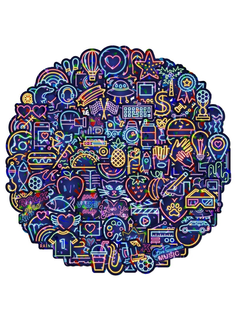 100 Pcs Neon Vinyl Stickers, Waterproof and Scratch-Resistant Neon Stickers, Bright Decals for Water Bottles, Laptops, Skateboards, Guitars, Luggage, and More - Image 1