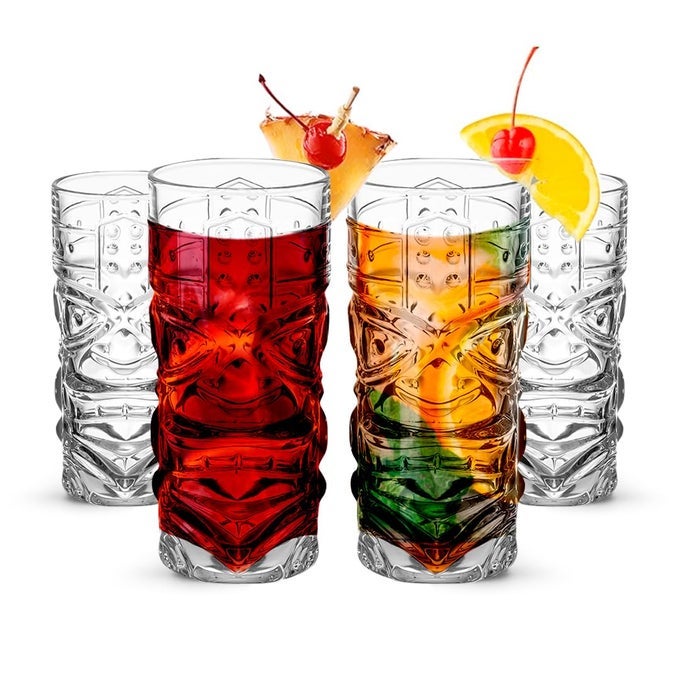 CLEAR TIKI GLASSES SET OF 4 450 ML PERFECT FOR EXOTIC COCKTAILS LEMONADE ICE TEA MIXED DRINKS EXOTIC ZOMBIE RUM MAI TAI PINA COLADA PUNCH HURRICANE BAR DRINKWARE