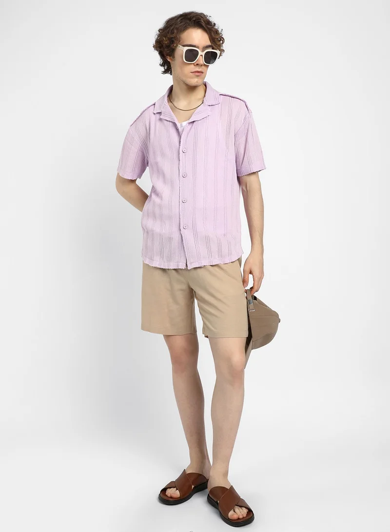 كامبوس سوترا Men's Lilac Braid-Knit Oversized Shirt