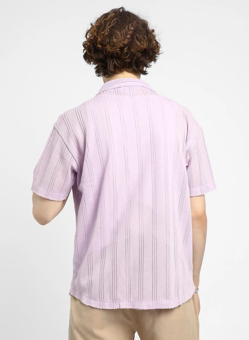 كامبوس سوترا Men's Lilac Braid-Knit Oversized Shirt