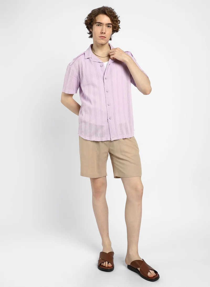 كامبوس سوترا Men's Lilac Braid-Knit Oversized Shirt