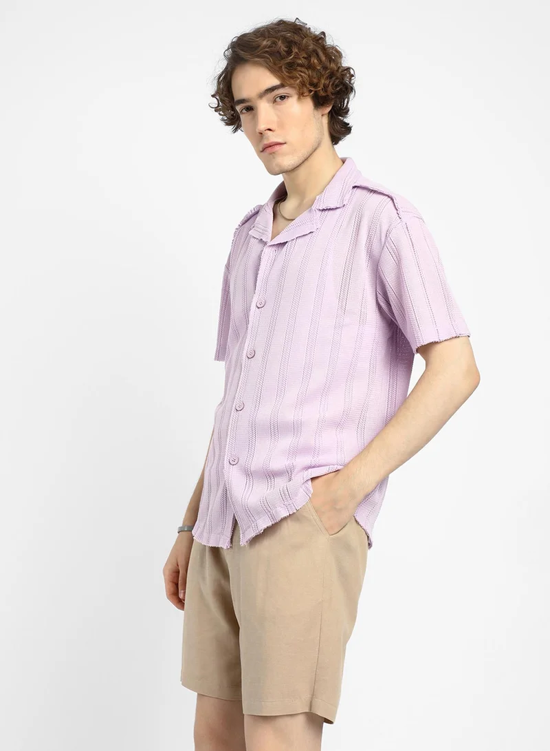 كامبوس سوترا Men's Lilac Braid-Knit Oversized Shirt