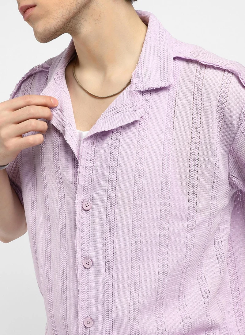 كامبوس سوترا Men's Lilac Braid-Knit Oversized Shirt