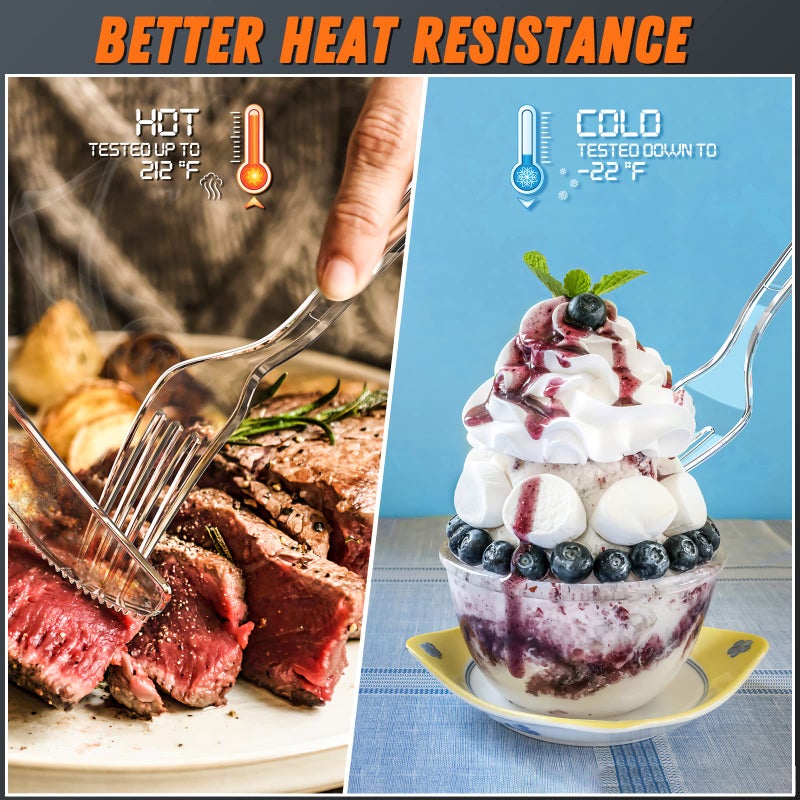 Dipoo 7.1" Clear Plastic Forks Heavy Duty with Heat Resistant & BPA Free, Solid and Durable Plastic Cutlery, Premium Disposable Forks for Party Supply(84 Count) - Image 3