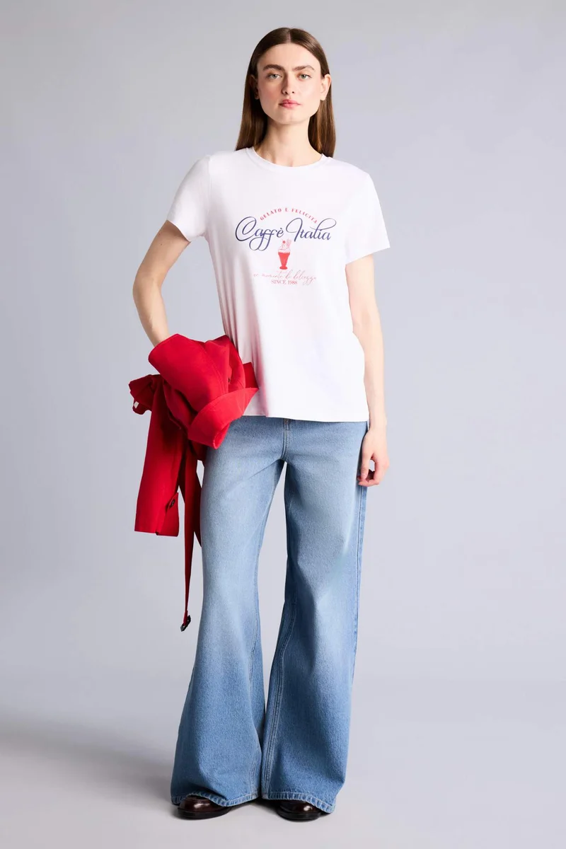 ديفاكتو Regular Fit Crew Neck Slogan Short Sleeve T-Shirt