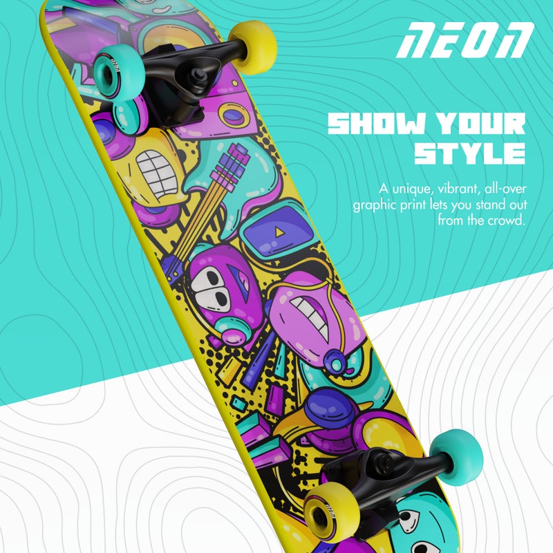 Neon Delta 28" Purple Skateboard with Compact Deck Design, Smooth Rolling Performance and Everyday Skating Fun | NS43L4 - Image 1