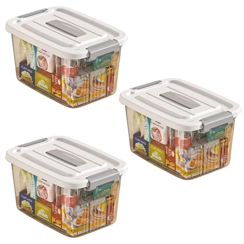 Ash  Roh Ash & Roh Multipurpose Plastic Storage Container with Lockable Lid & Wheels, Stackable Clear Organizer Bin for Clothes, Toys, Office & Garage Storage (pack of 3, 3 num transparent) - Image 1