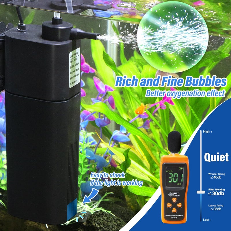 TARARIUM Aquarium U-V Filter for 10-40 gal, 132 GPH Swirl Turbo Design Submersible Internal Turtle Fish Tank Filter w/Timer, Quiet Power Pump Air Supply Green Clean Machine Saltwater Freshwater Green Killing - Image 2