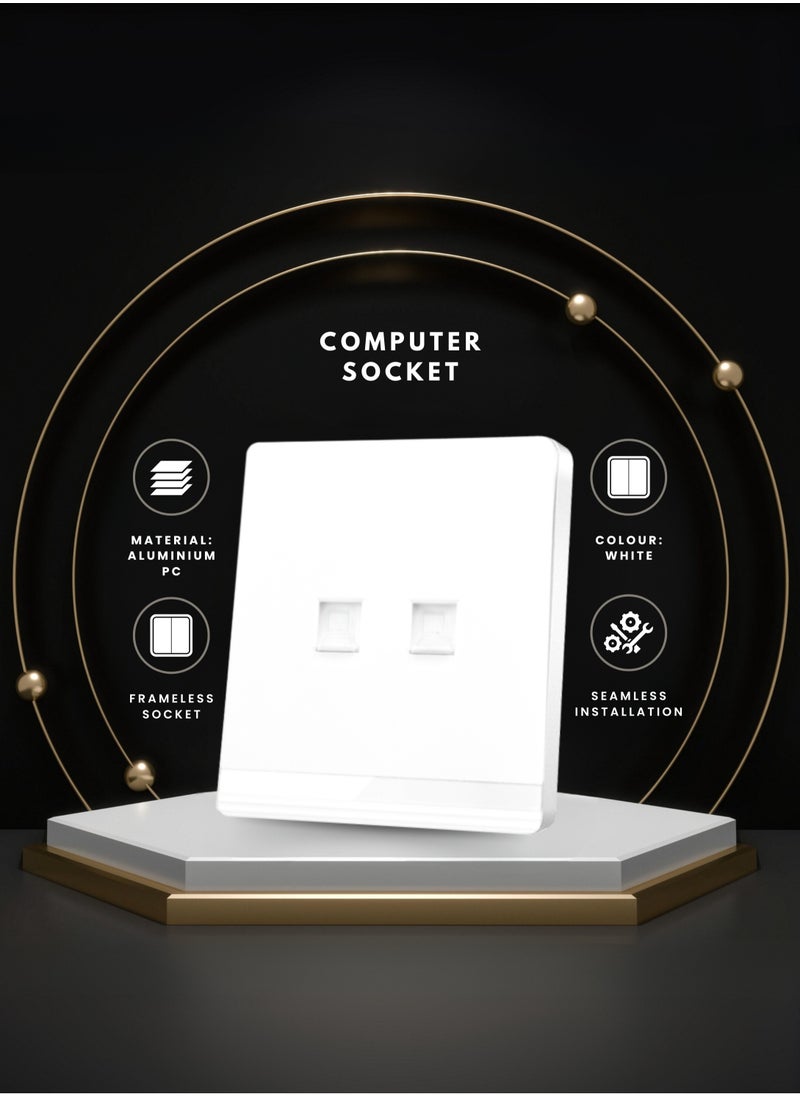 Vmax - Telephone + Computer socket, 2 Gang, Double Data Socket with Shutter, White/Ivory Finish - Image 1